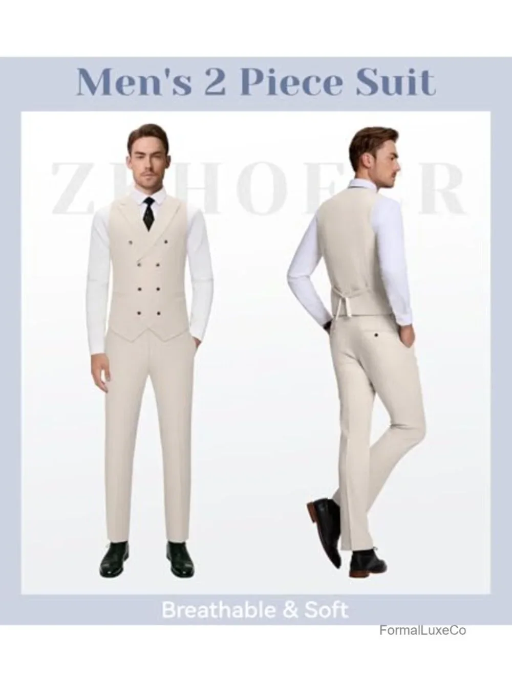 Men's Linen Suit Set 2 Piece Slim Fit Vest & Pants Summer Tuxedo